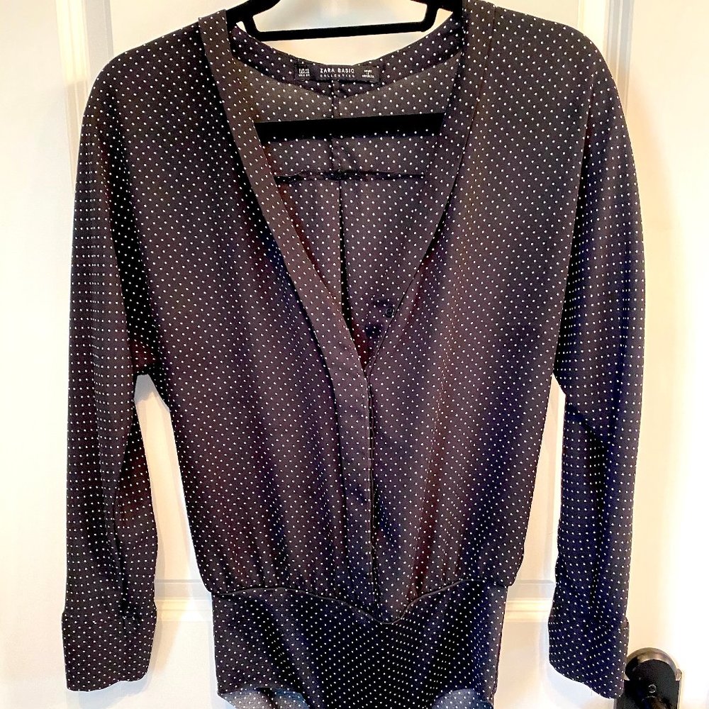 Zara | Black & White Polka Dot Bodysuit Top (XS)